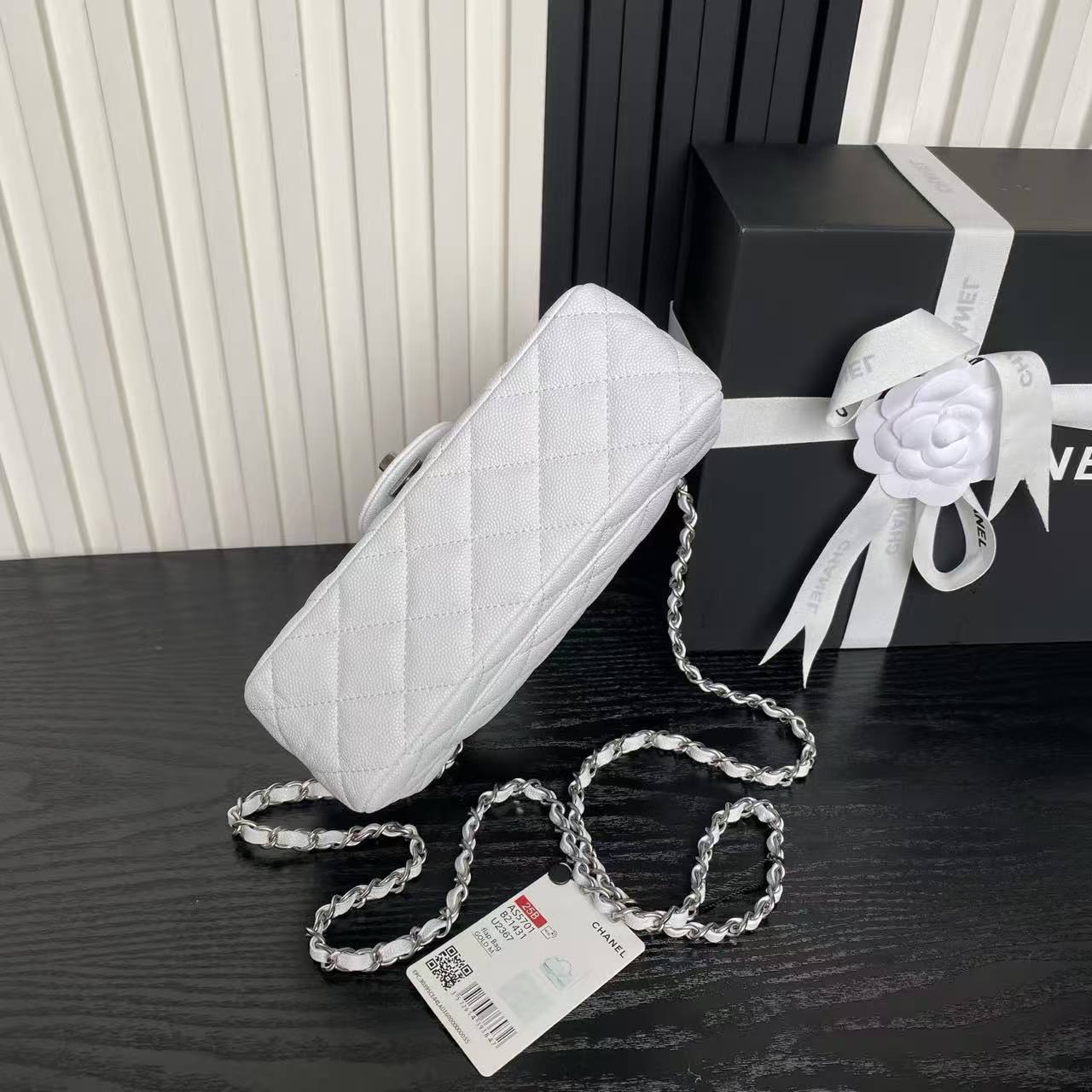 Classic Chanel White Caviar Flap Bag With Top Handle 🤍