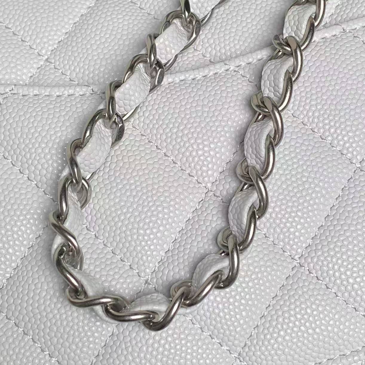 Classic Chanel White Caviar Flap Bag With Top Handle 🤍