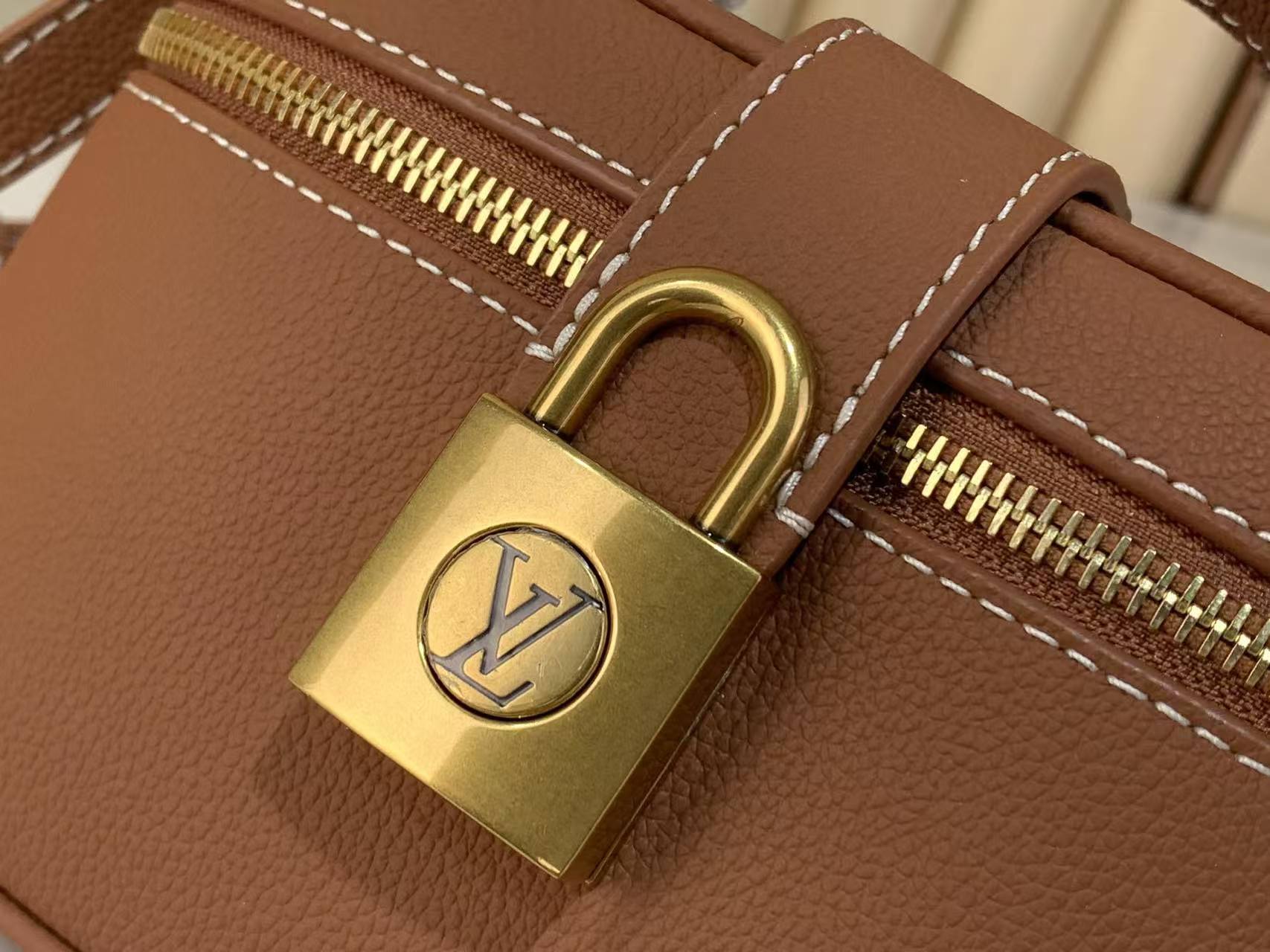 LV Mini Vanity Full Leather Caramel Makeup Case Handbag