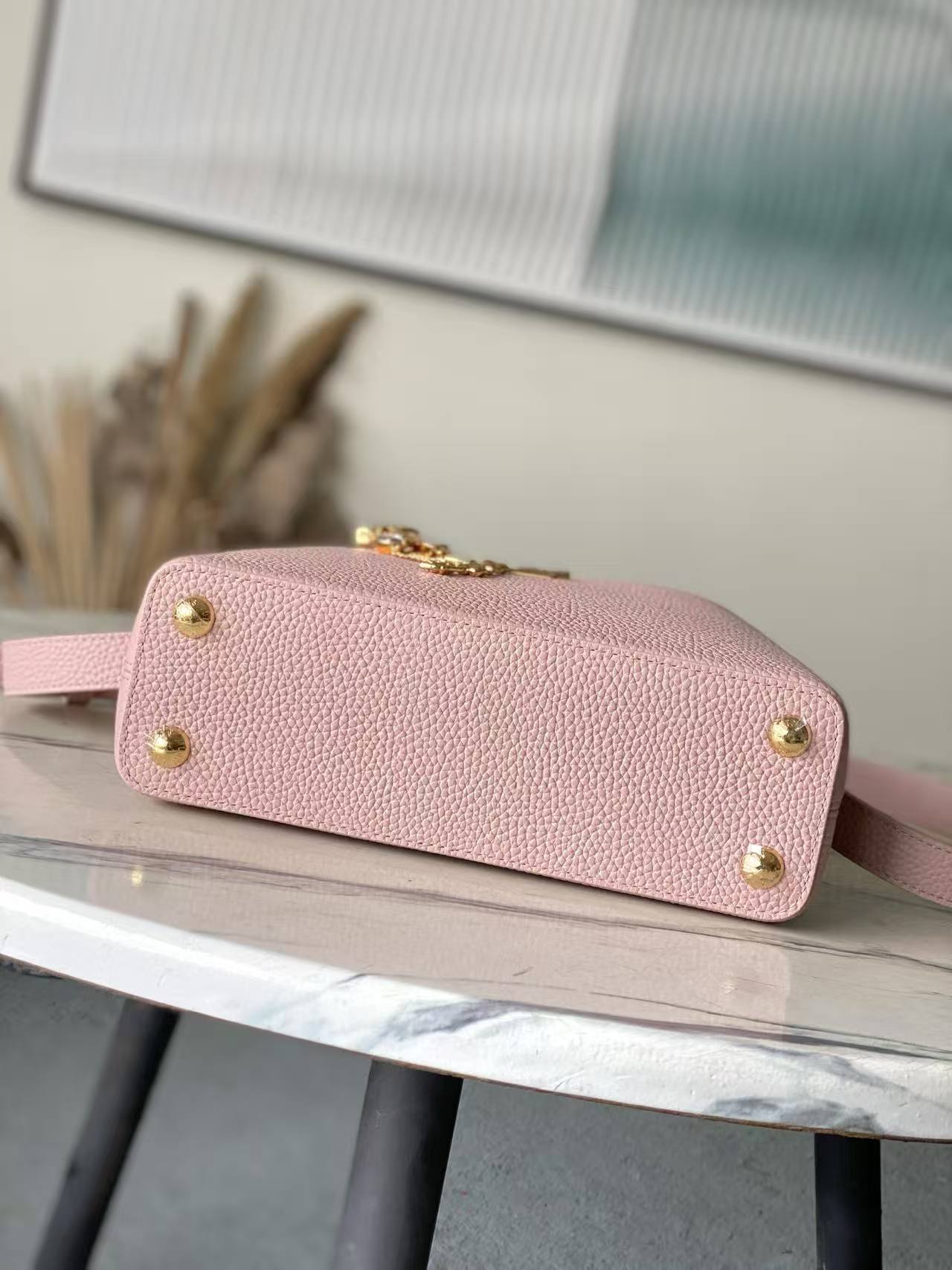 LV Capucines Mini Taurillon Leather Blush Pink Top Handle Bag