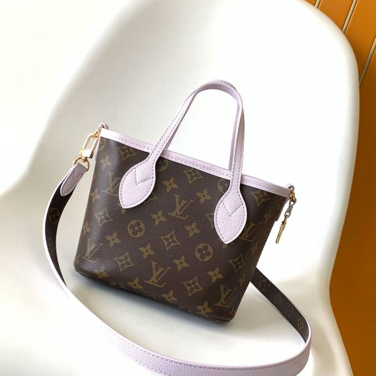 LV mini vintage flower patchwork light purple embossed tote bag