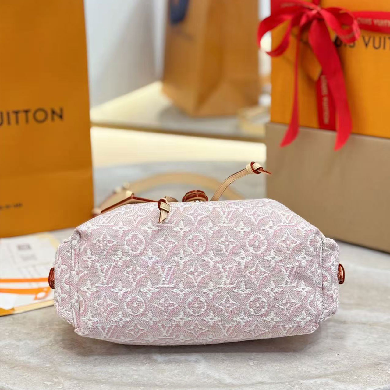 LV Light Pink Gradient Monogram Mini Drawstring Bucket Bag