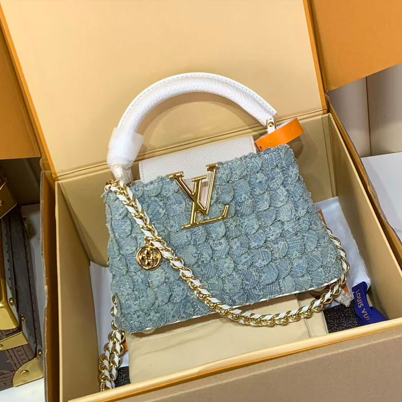 LV Capucines Mini Cowboy Fish Scale Pattern Handheld Crossbody Bag
