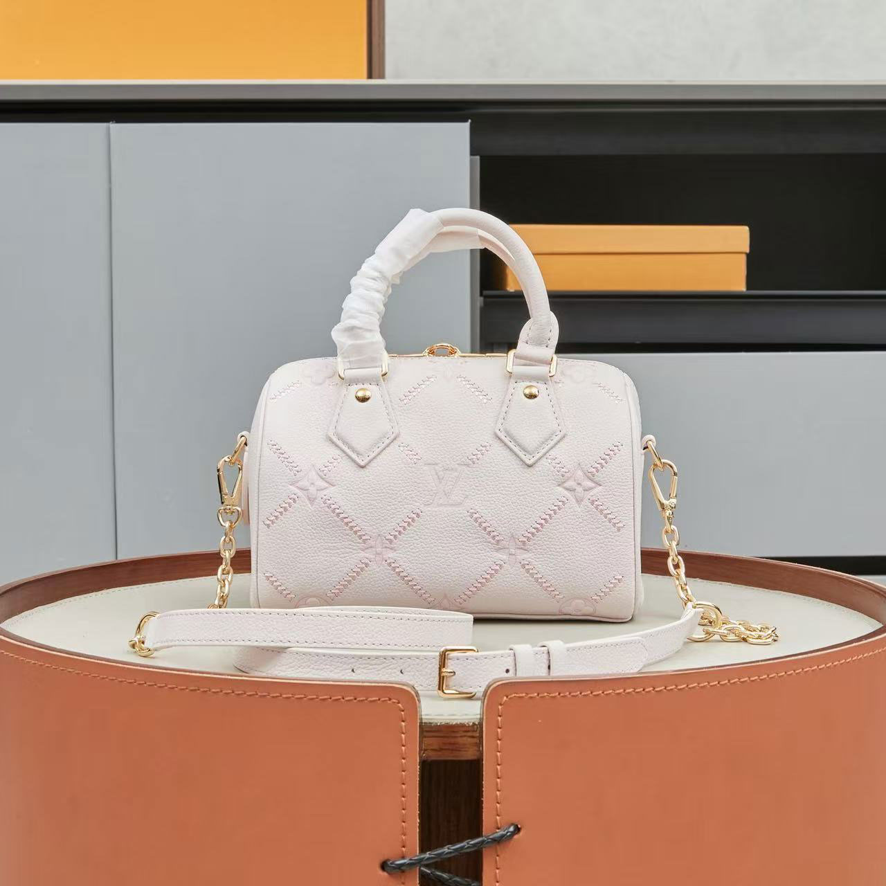 LV Speedy Nano Light Pink Embossed Leather Mini Boston Bag