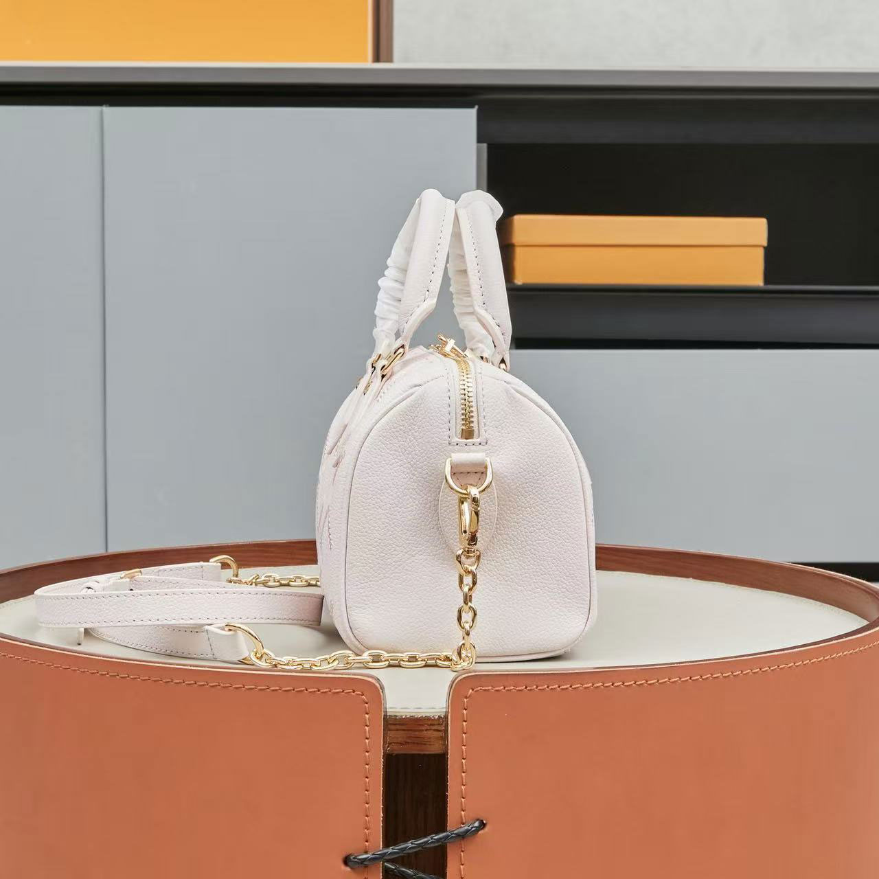 LV Speedy Nano Light Pink Embossed Leather Mini Boston Bag