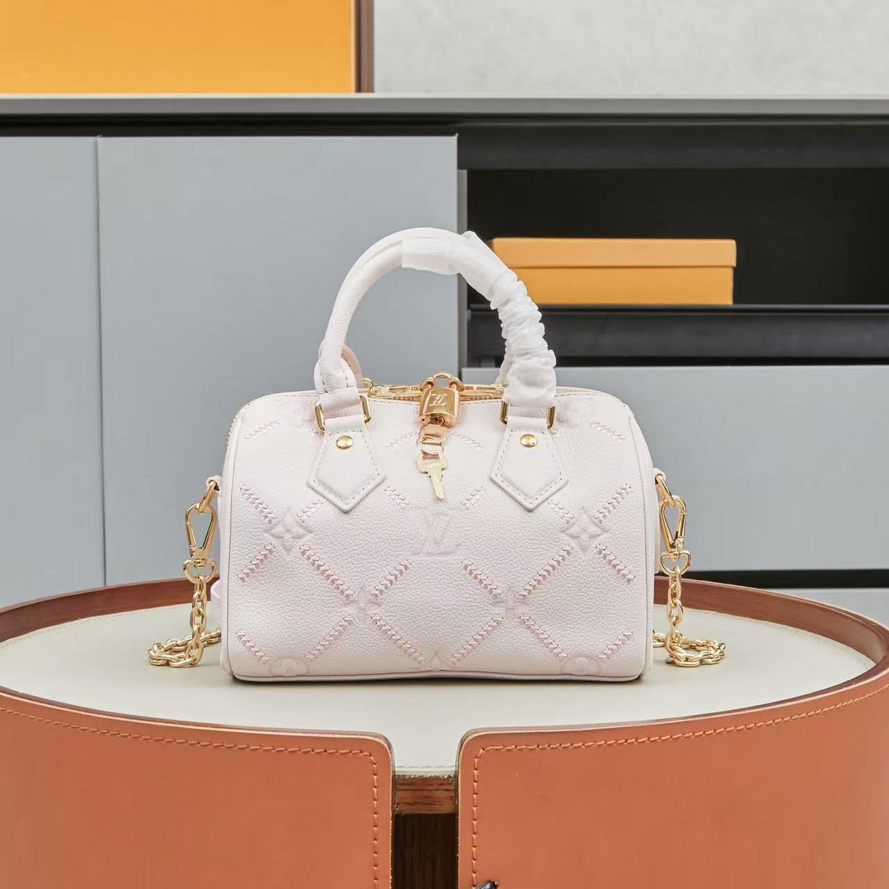 LV Speedy Nano Light Pink Embossed Leather Mini Boston Bag